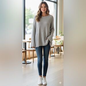 Joan Vass Light Gray Knit Top